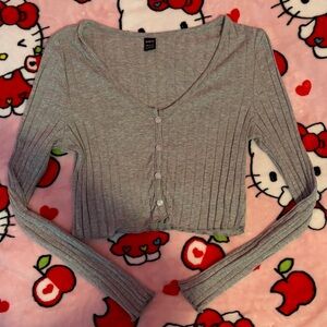 SHEIN Gray Button Down Crop Top Size L
